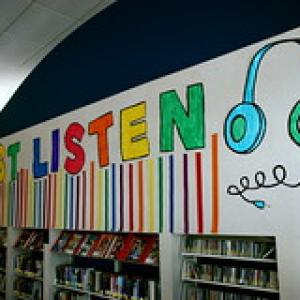 colorful "Just Listen" mural